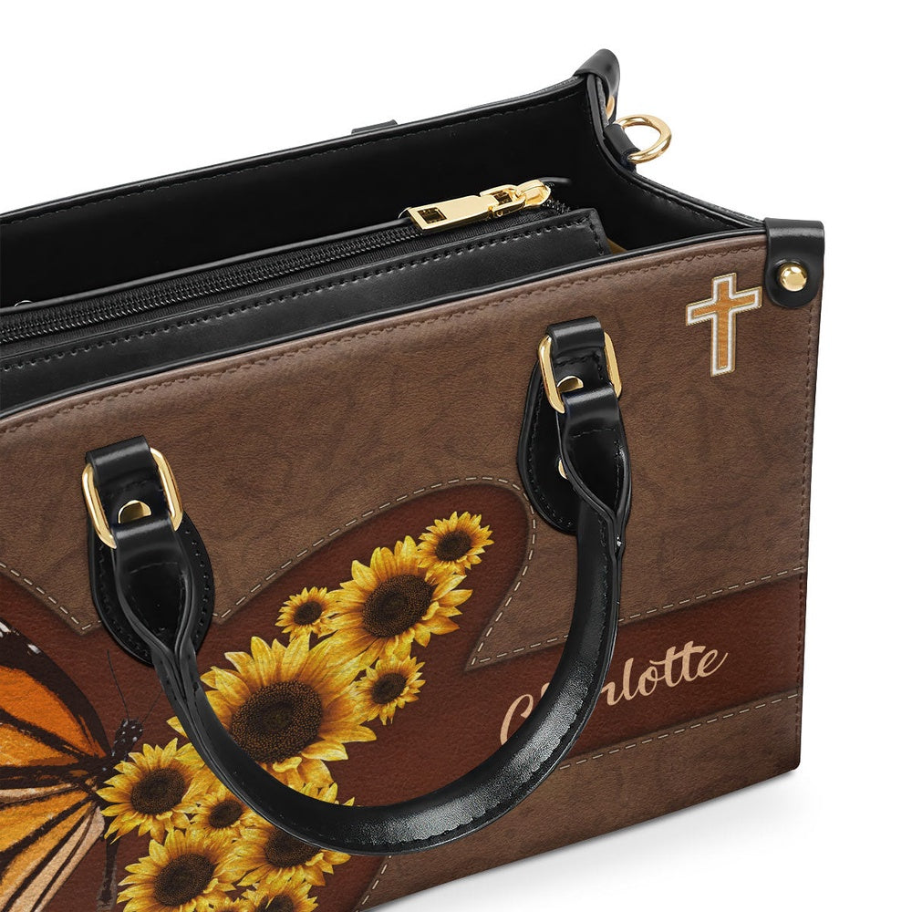 Personalized Christian Leather Bag, Sunflower Leather Handbag, Religious Gifts For Christian Women, Faith Handbag