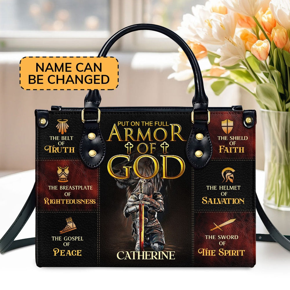 Personalized Christian Leather Bag, The Belt Of Truth Put On The Full Armor Of God Leather Handbag, Faith Handbag