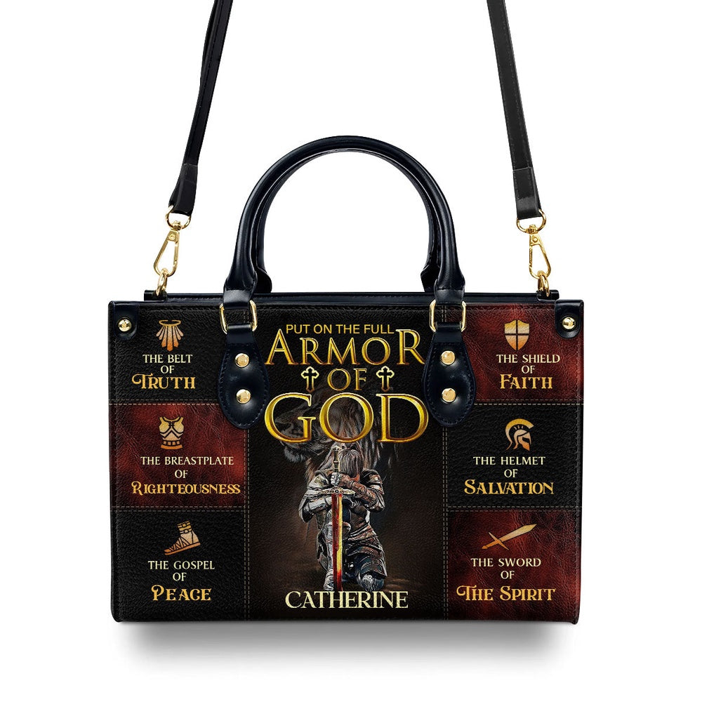 Personalized Christian Leather Bag, The Belt Of Truth Put On The Full Armor Of God Leather Handbag, Faith Handbag
