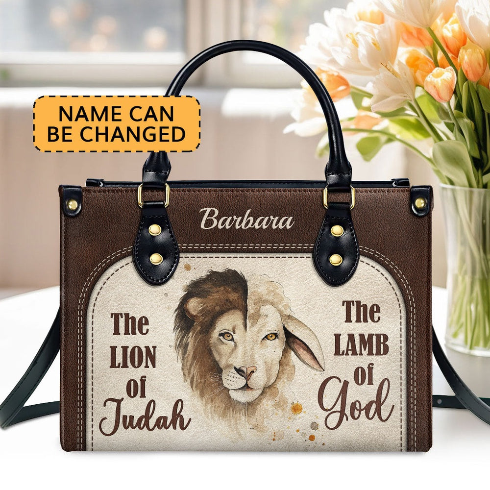 Personalized Christian Leather Bag, The Lion Of Judah The Lamb Of God Leather Handbag, Faith Handbag