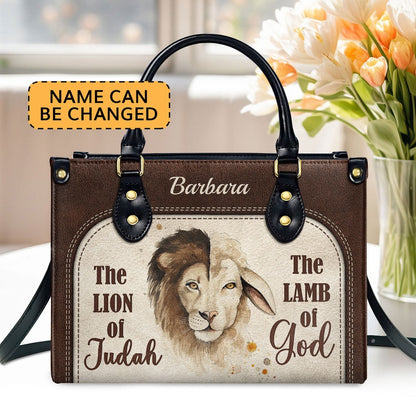Personalized Christian Leather Bag, The Lion Of Judah The Lamb Of God Leather Handbag, Faith Handbag