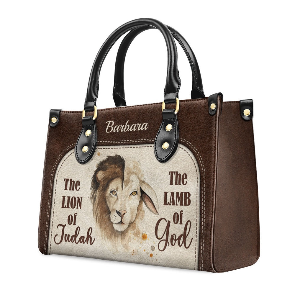 Personalized Christian Leather Bag, The Lion Of Judah The Lamb Of God Leather Handbag, Faith Handbag