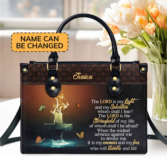 Personalized Christian Leather Bag, The Lord Is My Light And My Salvation Leather Handbag, Faith Handbag