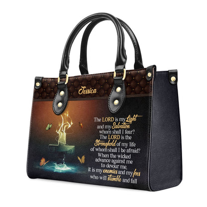 Personalized Christian Leather Bag, The Lord Is My Light And My Salvation Leather Handbag, Faith Handbag