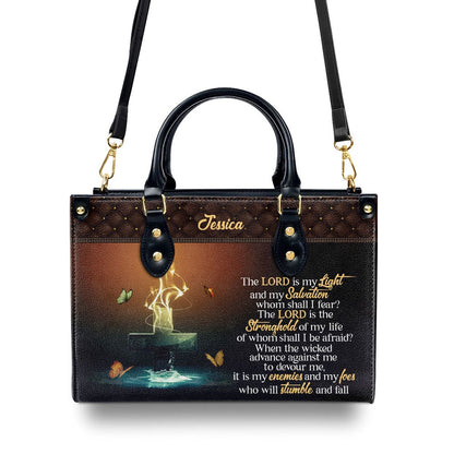 Personalized Christian Leather Bag, The Lord Is My Light And My Salvation Leather Handbag, Faith Handbag