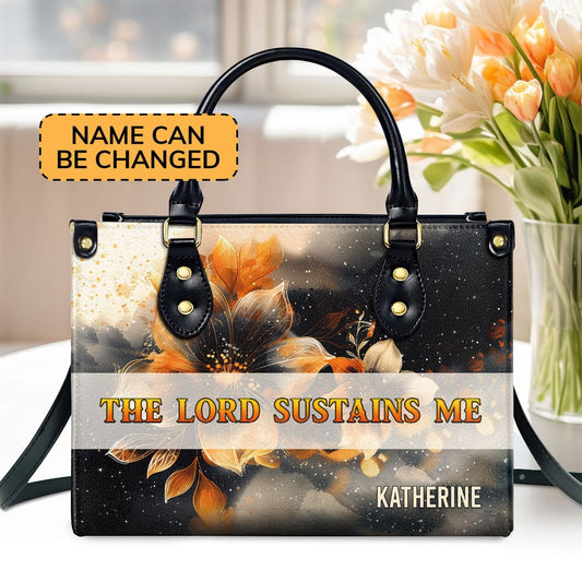 Personalized Christian Leather Bag, The Lord Sustains Me Leather Handbag, Faith Handbag