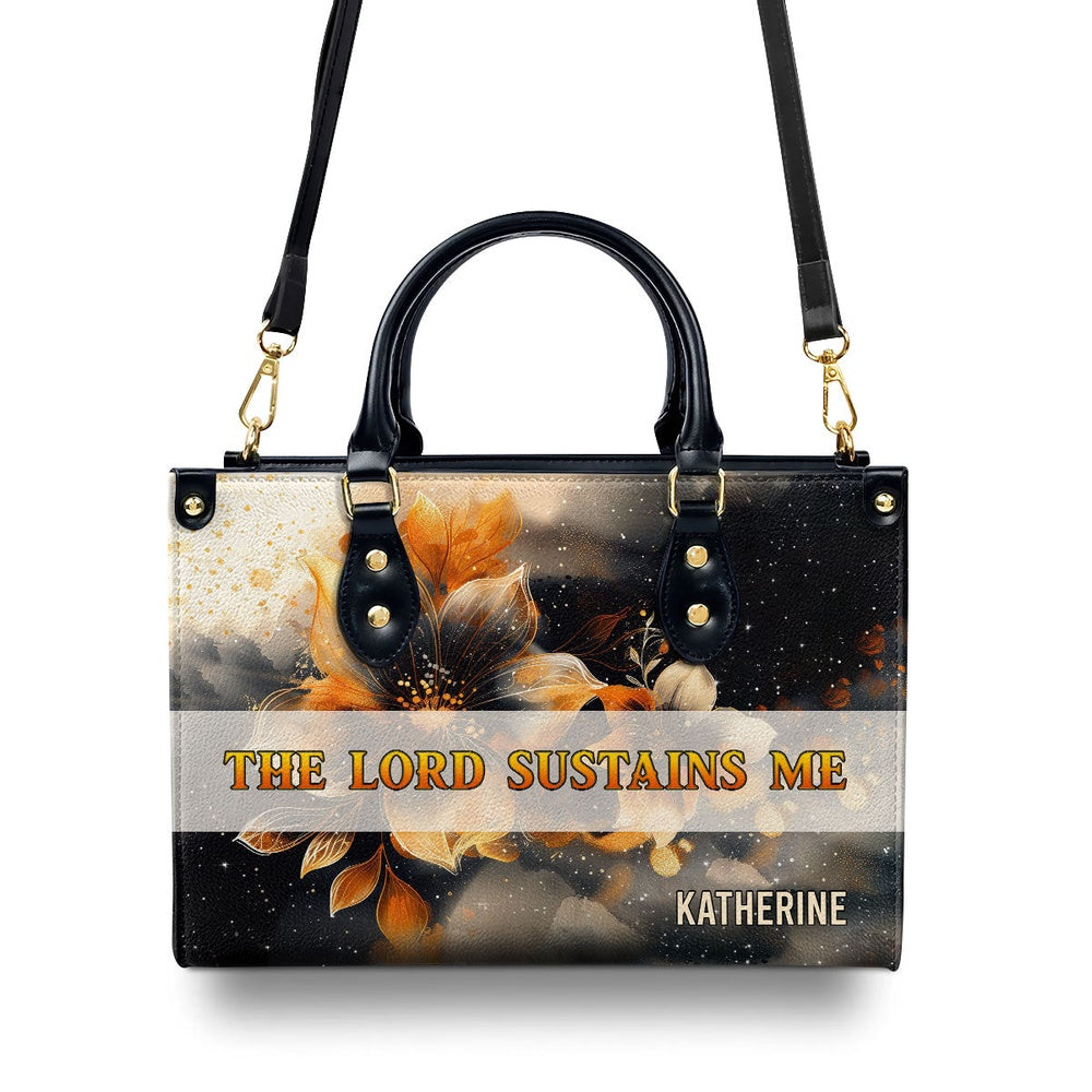 Personalized Christian Leather Bag, The Lord Sustains Me Leather Handbag, Faith Handbag