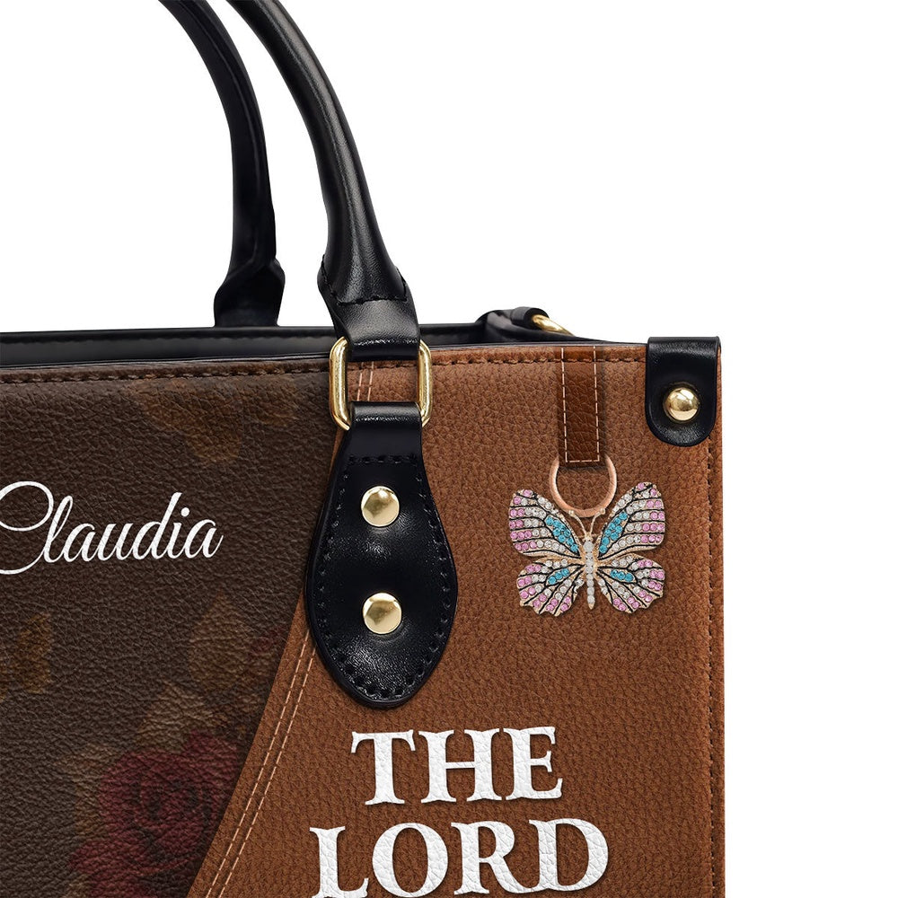 Personalized Christian Leather Bag, The Lord Will Fight For Me - Personalized Floral Cross Leather Handbag, Faith Handbag