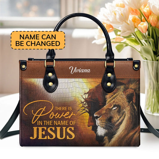 Personalized Christian Leather Bag, There Is Power In The Name Of Jesus Leather Handbag, Faith Handbag