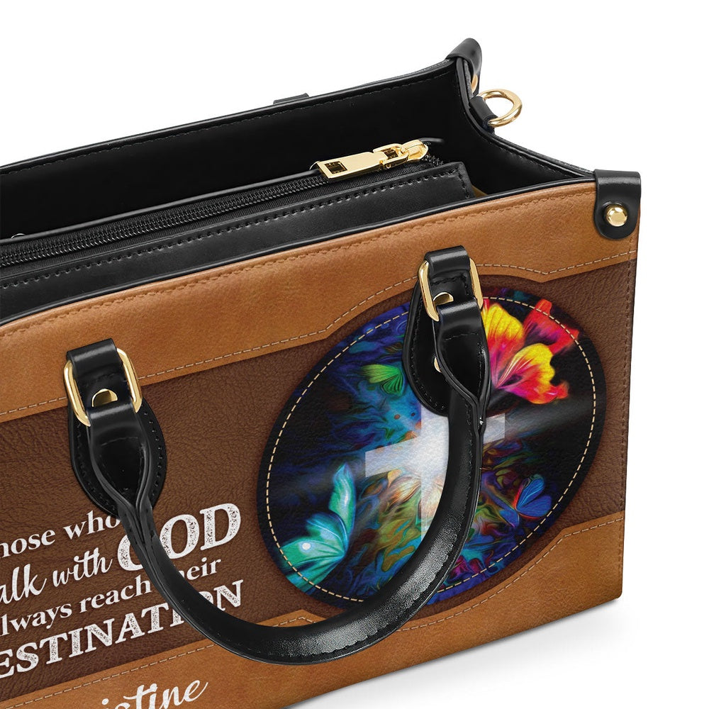 Personalized Christian Leather Bag, Those Who Walk With God Always Reach Their Destination - Special Cross Leather Handbag, Faith Handbag