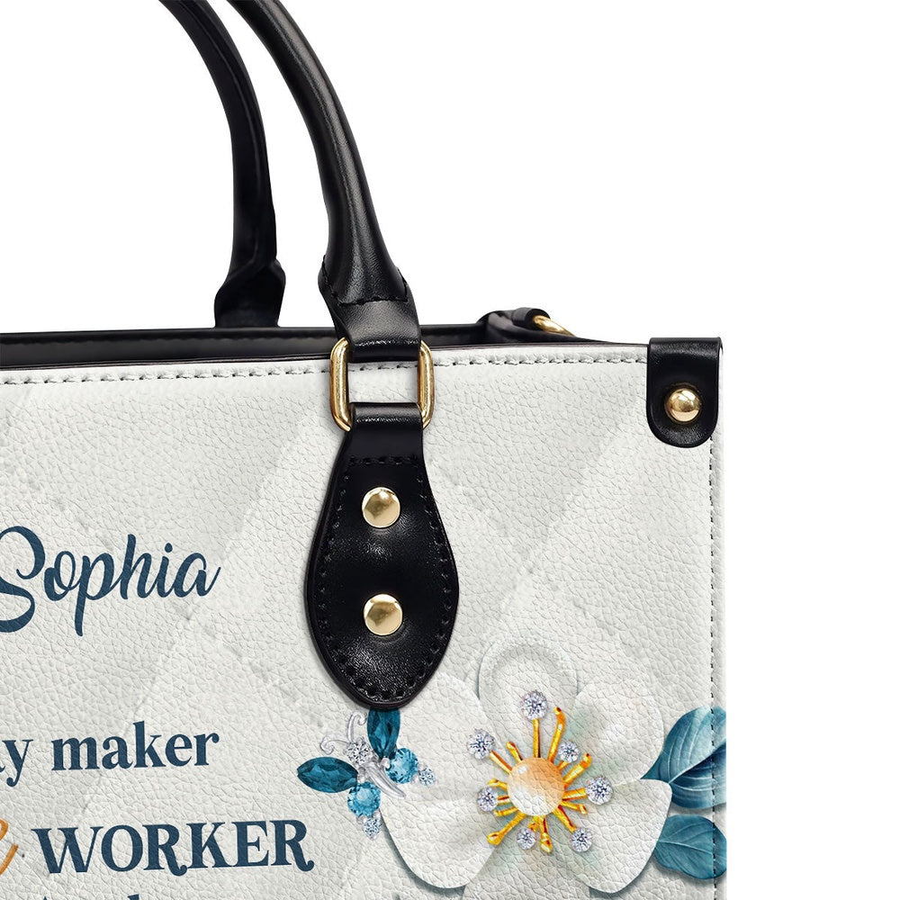 Personalized Christian Leather Bag, Thoughtful Gift For Christians Flower & Butterfly Way Maker And Miracle Worker Leather Handbag, Faith Handbag