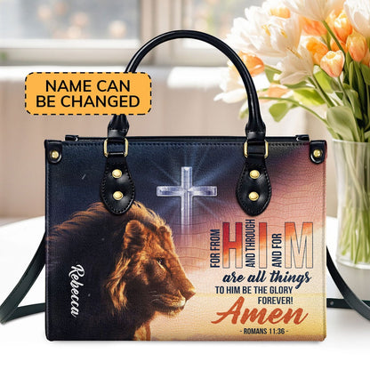 Personalized Christian Leather Bag, To Him Be The Glory Forever - Personalized Leather Handbag, Faith Handbag
