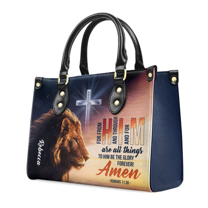 Personalized Christian Leather Bag, To Him Be The Glory Forever - Personalized Leather Handbag, Faith Handbag