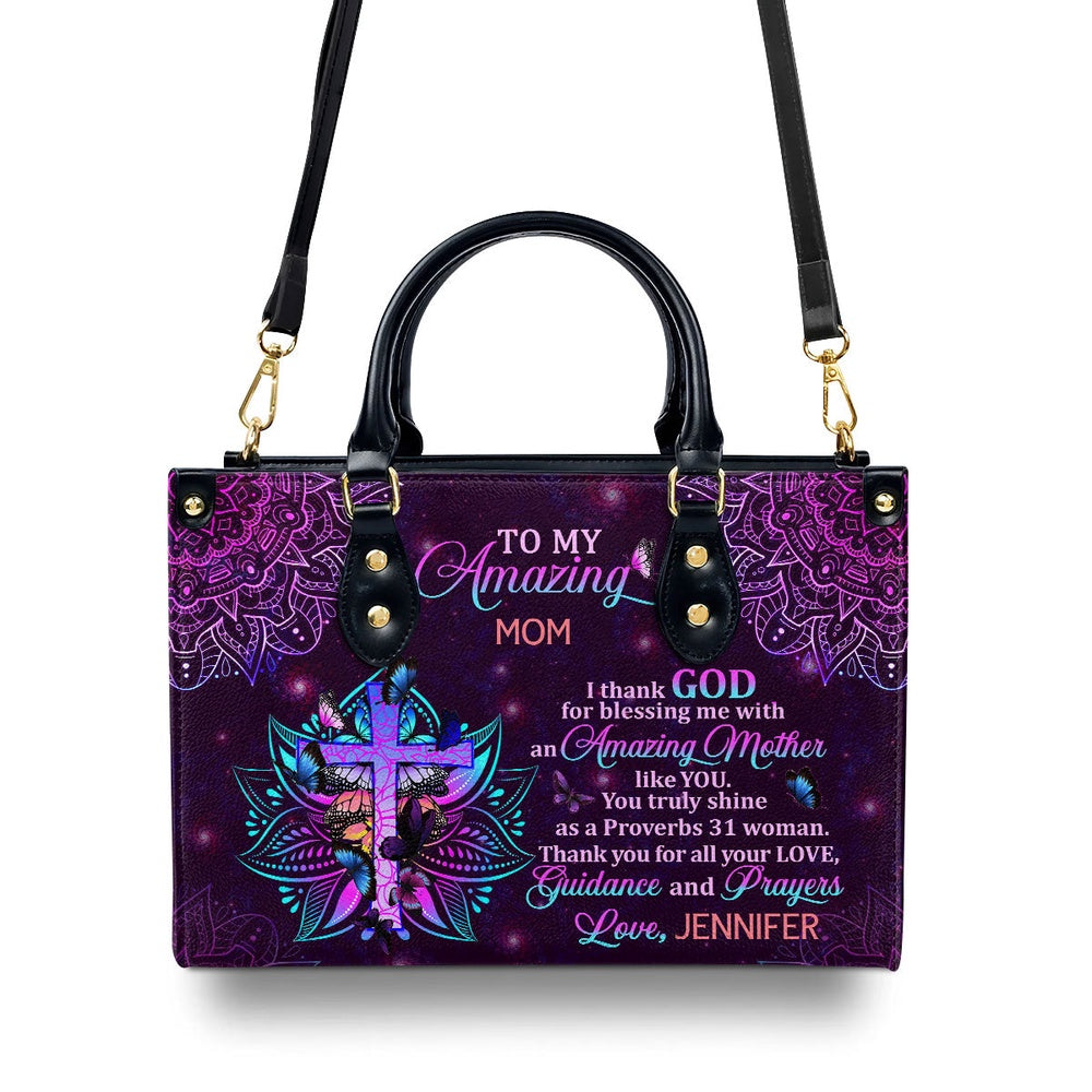 Personalized Christian Leather Bag, To My Amazing Mom Leather Handbag, Faith Handbag