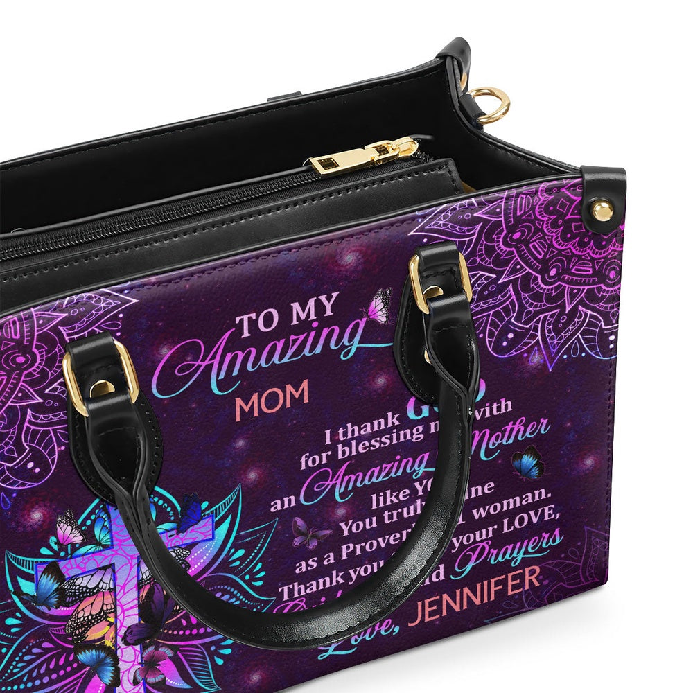 Personalized Christian Leather Bag, To My Amazing Mom Leather Handbag, Faith Handbag