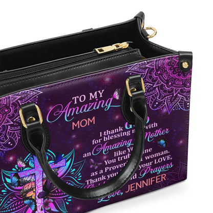 Personalized Christian Leather Bag, To My Amazing Mom Leather Handbag, Faith Handbag