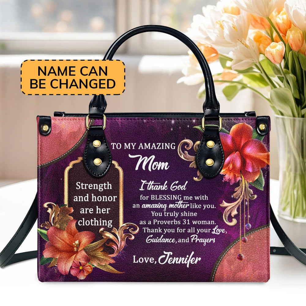 Personalized Christian Leather Bag, To My Amazing Mom Leather Handbags, Faith Handbag