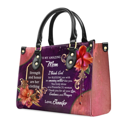 Personalized Christian Leather Bag, To My Amazing Mom Leather Handbags, Faith Handbag