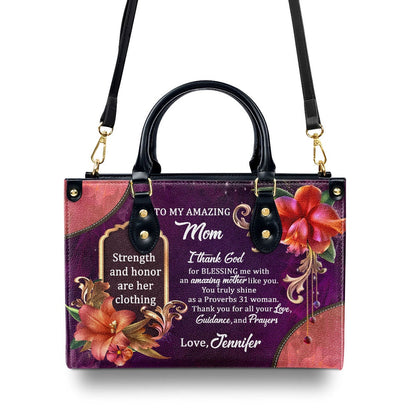Personalized Christian Leather Bag, To My Amazing Mom Leather Handbags, Faith Handbag