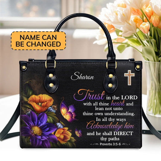 Personalized Christian Leather Bag, Trust In The Lord Leather Handbags, Faith Handbag