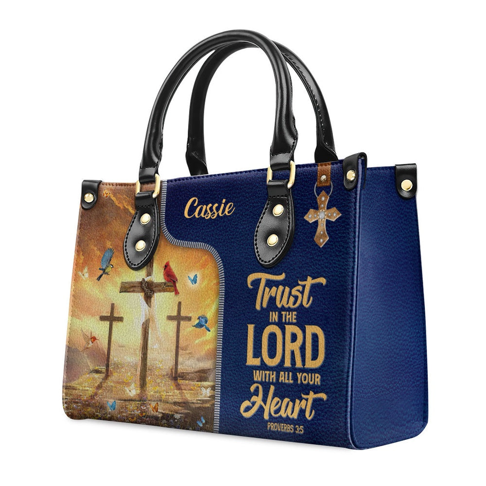 Personalized Christian Leather Bag, Trust In The Lord With All Your Heart - Awesome Personalized Leather Handbag, Faith Handbag