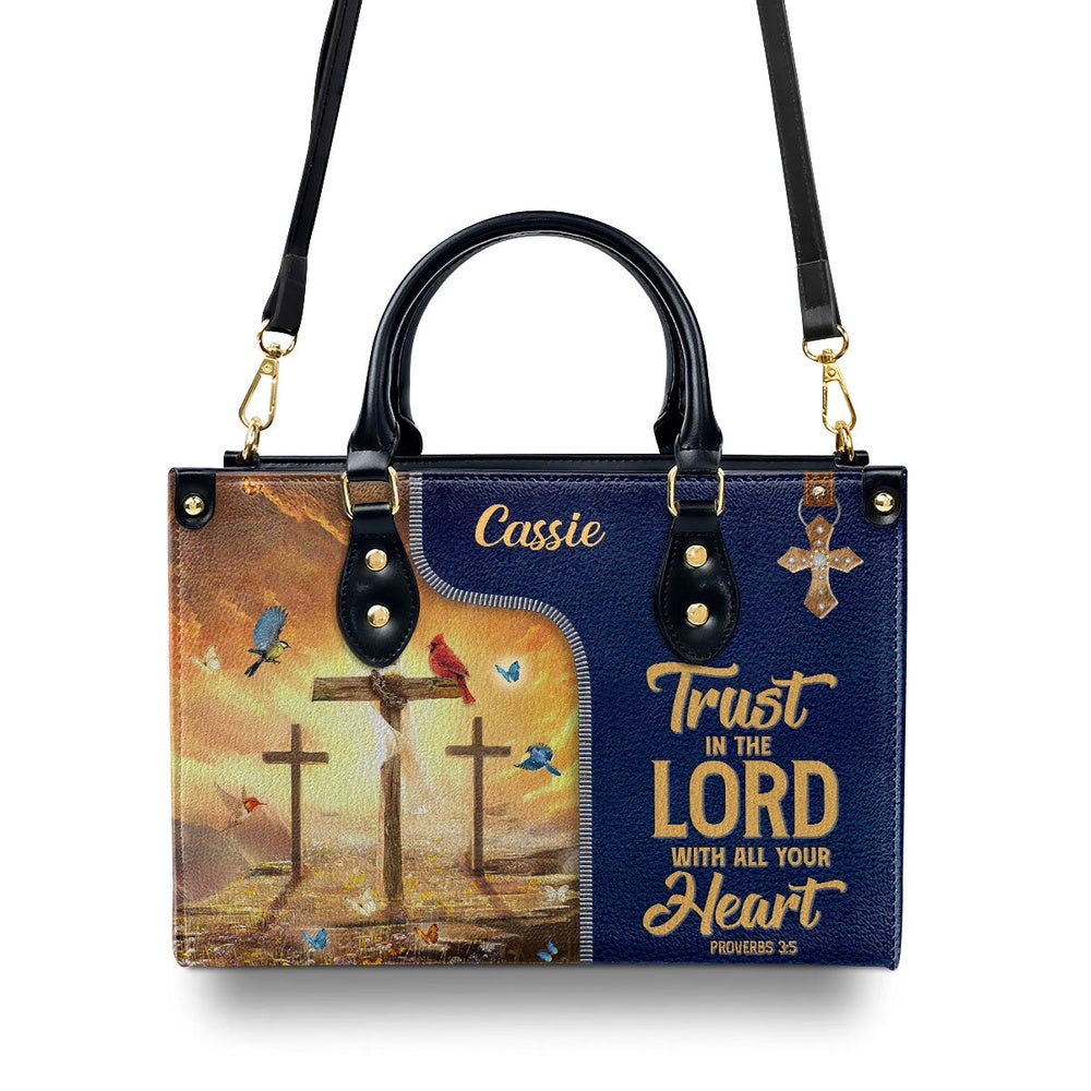 Personalized Christian Leather Bag, Trust In The Lord With All Your Heart - Awesome Personalized Leather Handbag, Faith Handbag
