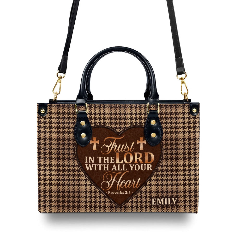 Personalized Christian Leather Bag, Trust In The Lord With All Your Heart Leather Handbag, Faith Handbag