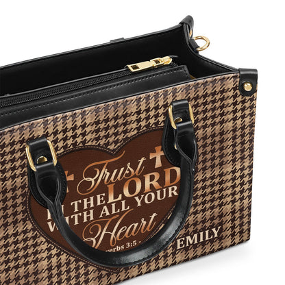 Personalized Christian Leather Bag, Trust In The Lord With All Your Heart Leather Handbag, Faith Handbag