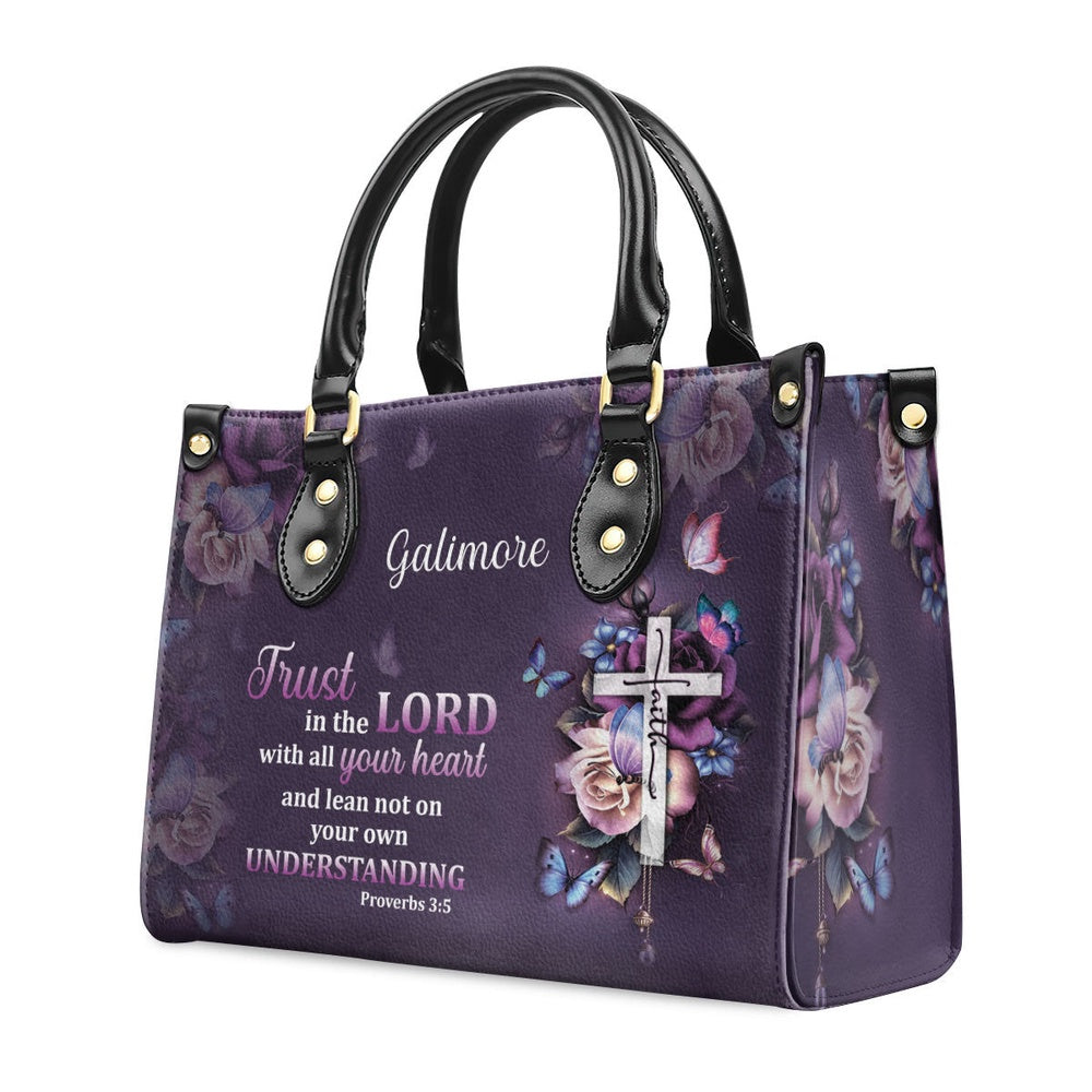 Personalized Christian Leather Bag, Trust In The Lord With All Your Heart Leather Handbags, Faith Handbag
