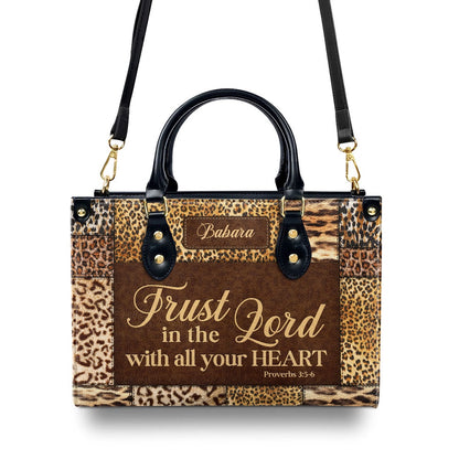 Personalized Christian Leather Bag, Trust In The Lord With All Your Heart Proverbs 35-6 Leather Handbag, Faith Handbag