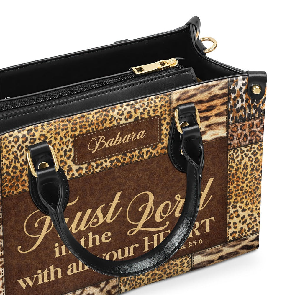 Personalized Christian Leather Bag, Trust In The Lord With All Your Heart Proverbs 35-6 Leather Handbag, Faith Handbag