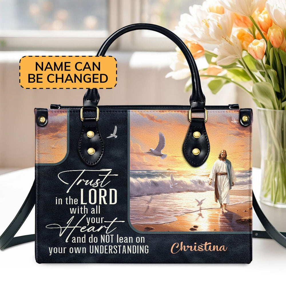 Personalized Christian Leather Bag, Trust in the Lord Leather Handbag, Faith Handbag