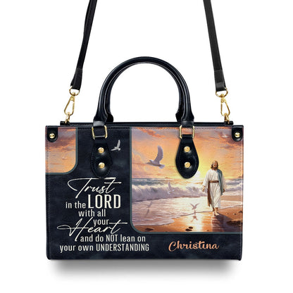 Personalized Christian Leather Bag, Trust in the Lord Leather Handbag, Faith Handbag