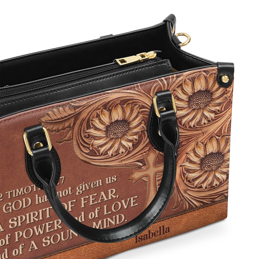 Personalized Christian Leather Bag, Unique Personalized Cross Leather Handbag - For God Has Given Us A Spirit Of Power And Of Love, Faith Handbag