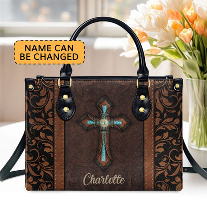 Personalized Christian Leather Bag, Unique Personalized Cross Leather Handbag, Faith Handbag