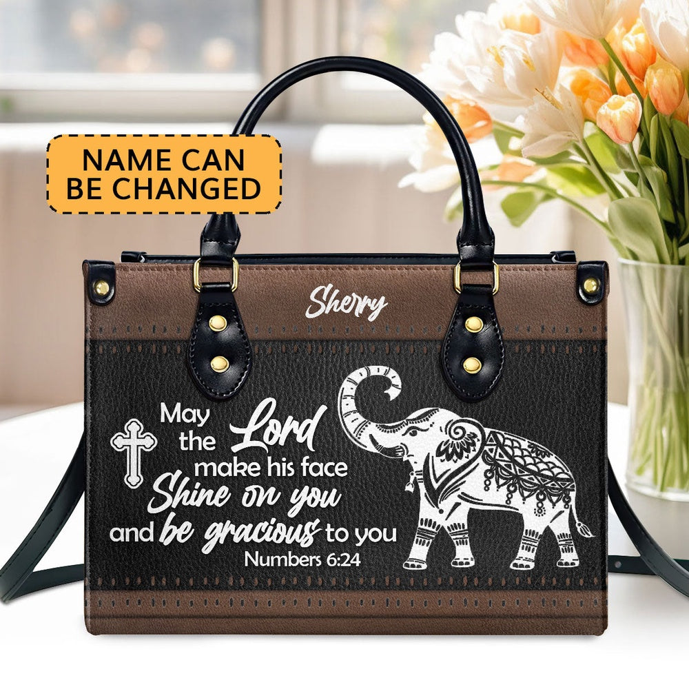 Personalized Christian Leather Bag, Unique Personalized Elephant Leather Handbag - May The Lord Make His Face Shine On Yo, Faith Handbag