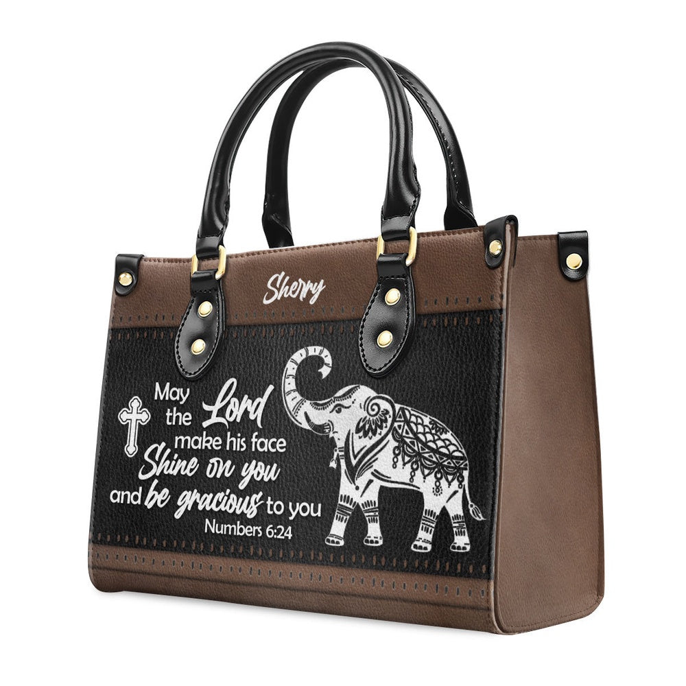 Personalized Christian Leather Bag, Unique Personalized Elephant Leather Handbag - May The Lord Make His Face Shine On Yo, Faith Handbag