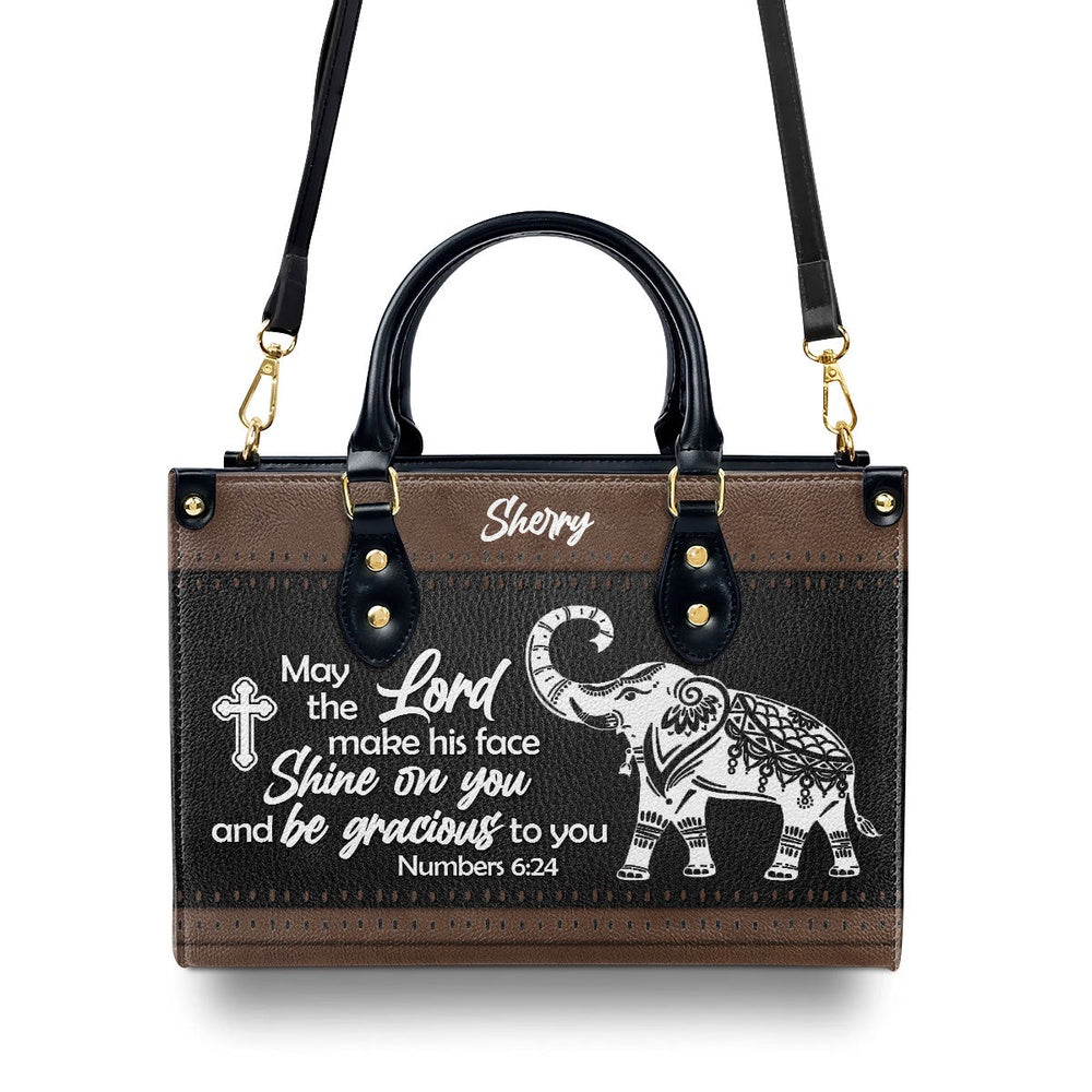 Personalized Christian Leather Bag, Unique Personalized Elephant Leather Handbag - May The Lord Make His Face Shine On Yo, Faith Handbag