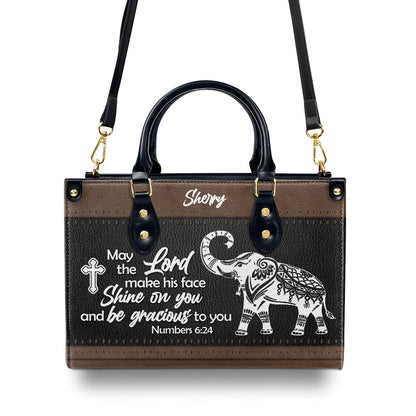 Personalized Christian Leather Bag, Unique Personalized Elephant Leather Handbag - May The Lord Make His Face Shine On Yo, Faith Handbag