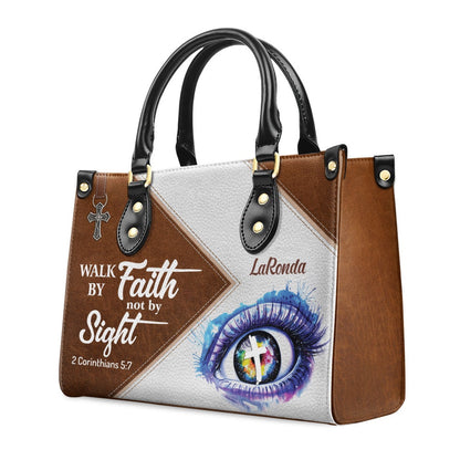 Personalized Christian Leather Bag, Walk By Faith, Not By Sight Leather Handbag, Faith Handbag