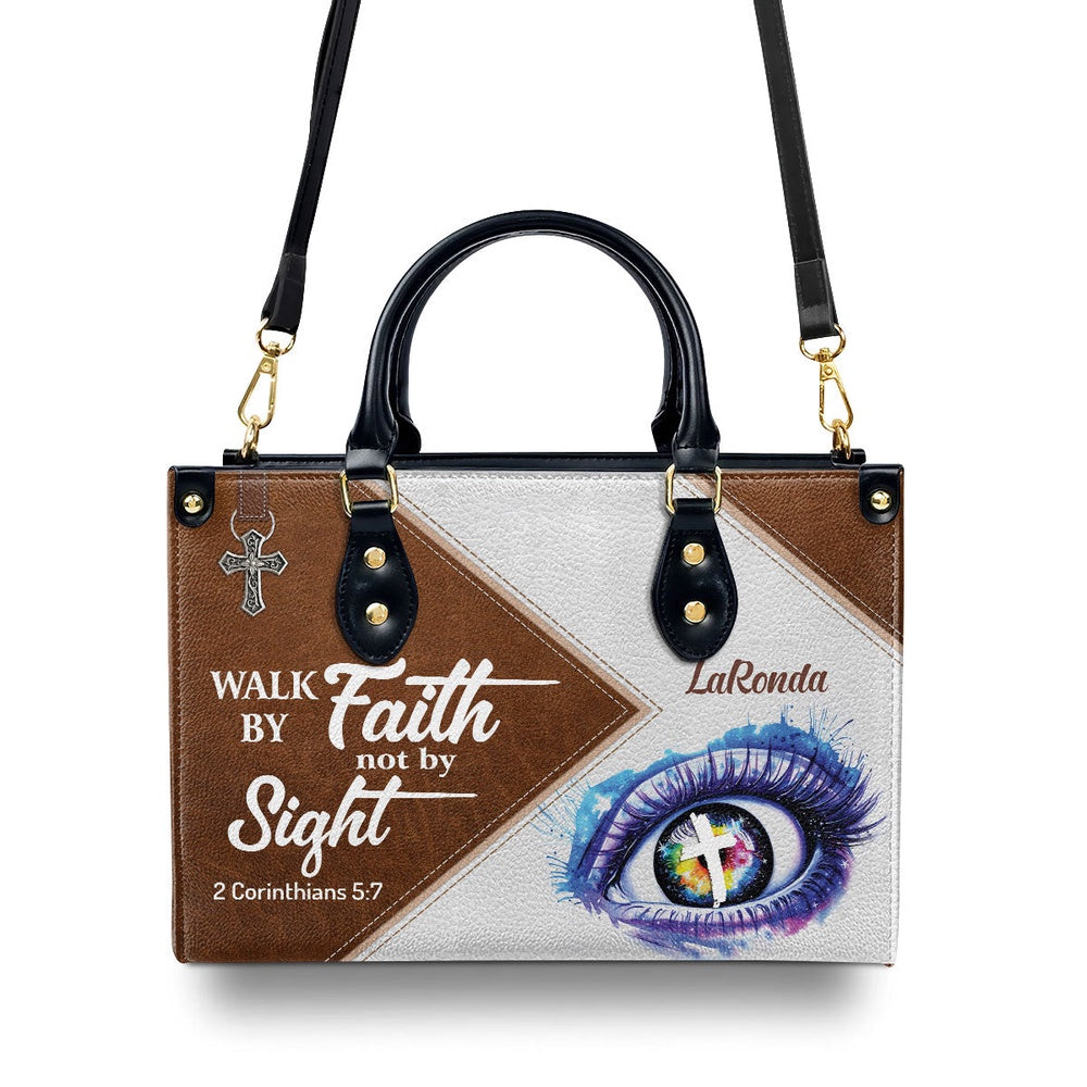 Personalized Christian Leather Bag, Walk By Faith, Not By Sight Leather Handbag, Faith Handbag