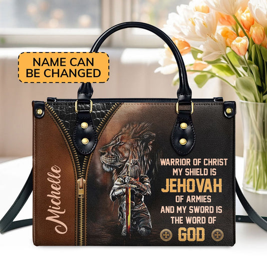 Personalized Christian Leather Bag, Warrior Of Christ - Beautiful Personalized Leather Handbag, Faith Handbag
