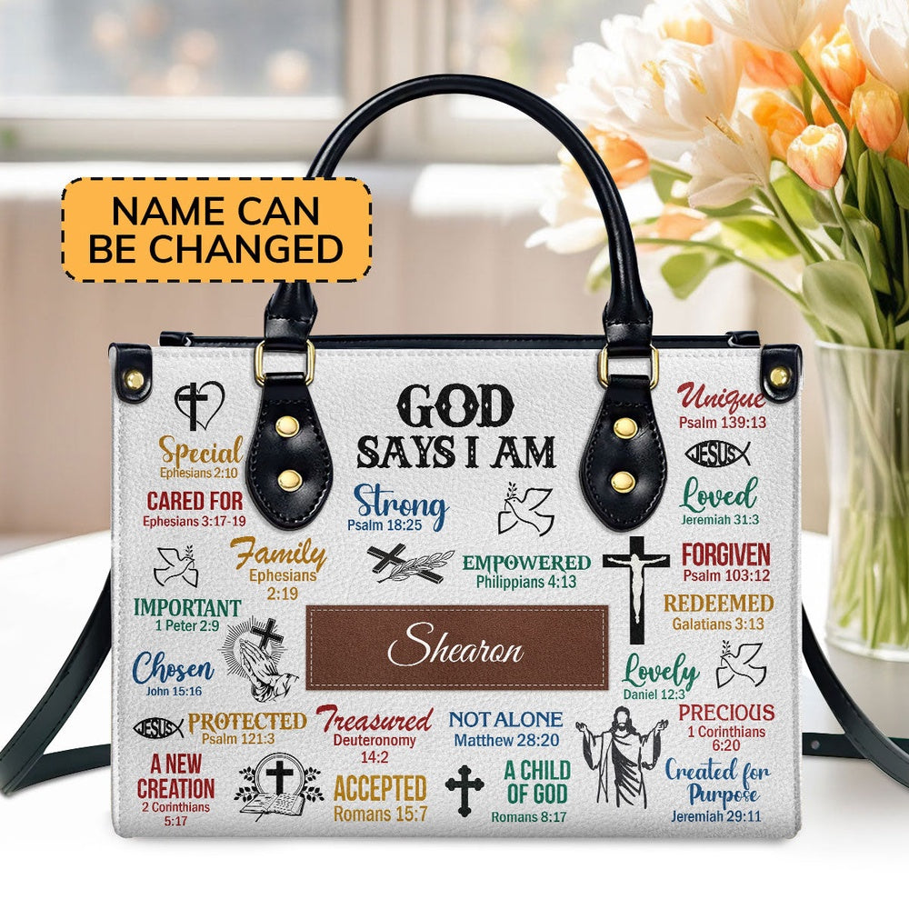 Personalized Christian Leather Bag, What God Says About You Leather Handbag, Scripture Gifts For Women Of God, Faith Handbag