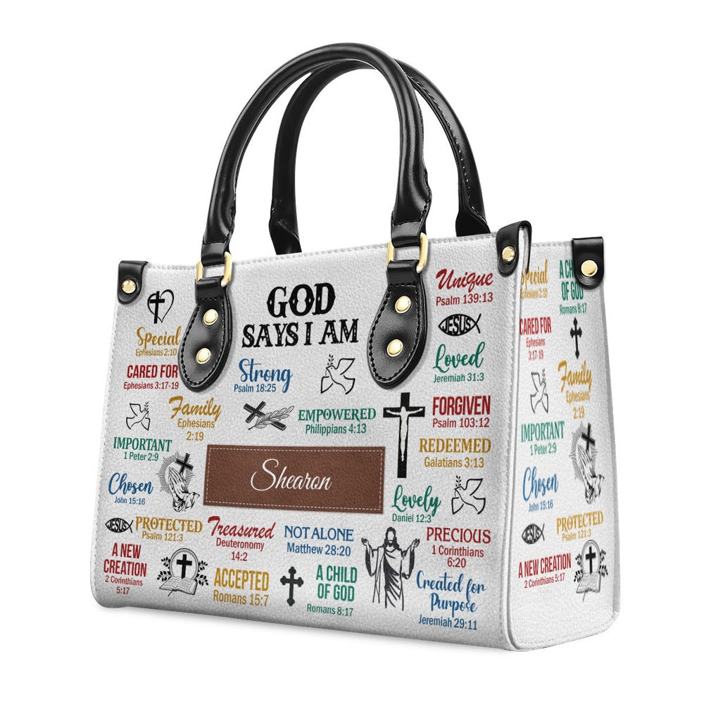 Personalized Christian Leather Bag, What God Says About You Leather Handbag, Scripture Gifts For Women Of God, Faith Handbag