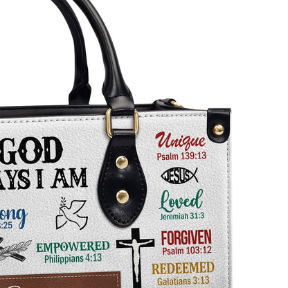 Personalized Christian Leather Bag, What God Says About You Leather Handbag, Scripture Gifts For Women Of God, Faith Handbag