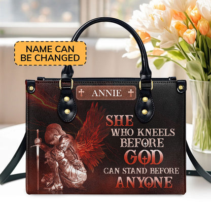 Personalized Christian Leather Bag, Who Kneels Before God Can Stand Before Anyone Leather Handbag, Faith Handbag