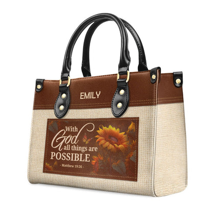 Personalized Christian Leather Bag, With God All Things Are Possible Leather Handbag, Faith Handbag