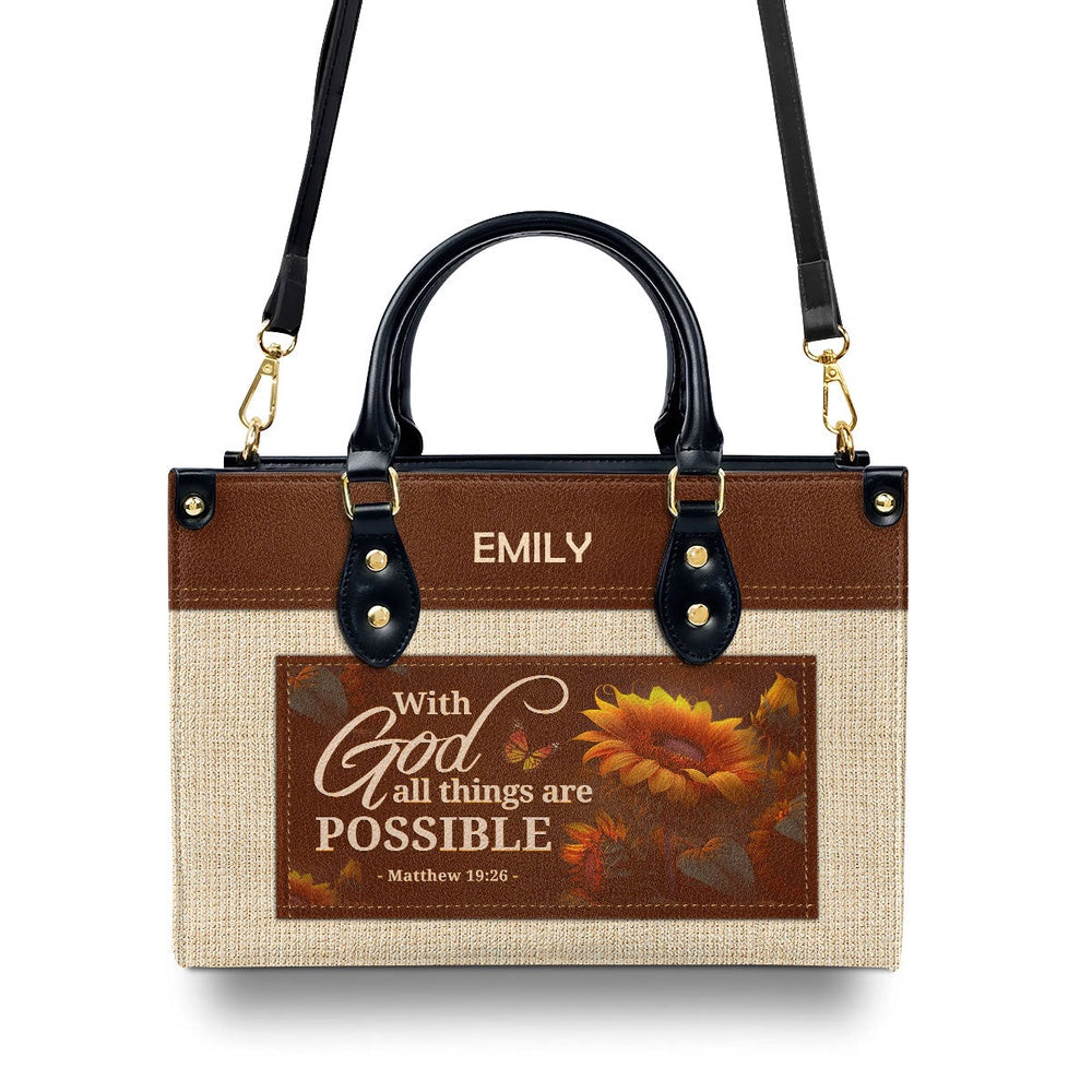 Personalized Christian Leather Bag, With God All Things Are Possible Leather Handbag, Faith Handbag