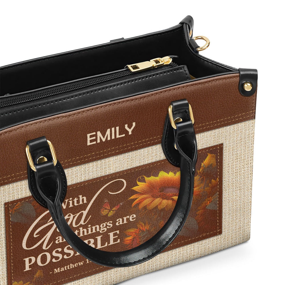 Personalized Christian Leather Bag, With God All Things Are Possible Leather Handbag, Faith Handbag