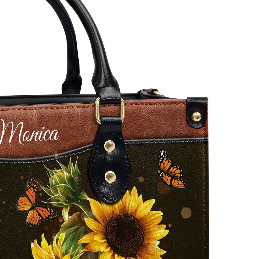 Personalized Christian Leather Bag, Worry Ends When Faith Begins - Lovely Personalized Butterfly Leather Handbag, Faith Handbag